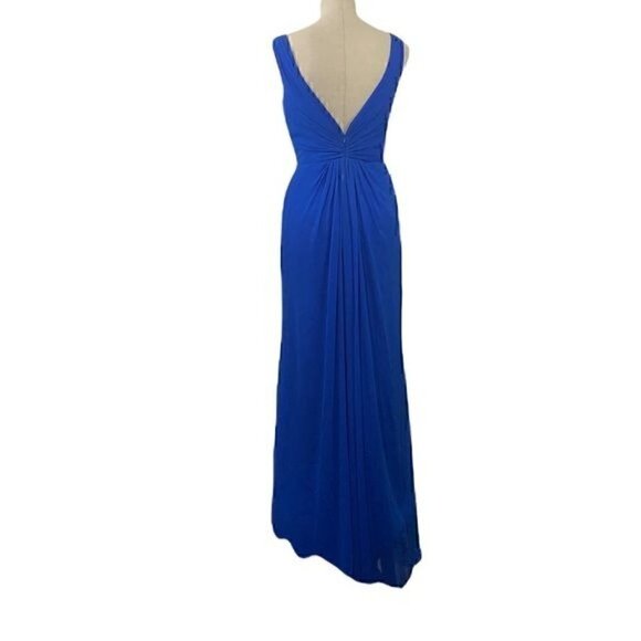 David's Bridal Faux-Wrap Pleated Chiffon Bridesmaid Dress Sz 4 Blue STYLE#F19585 - Picture 6 of 13